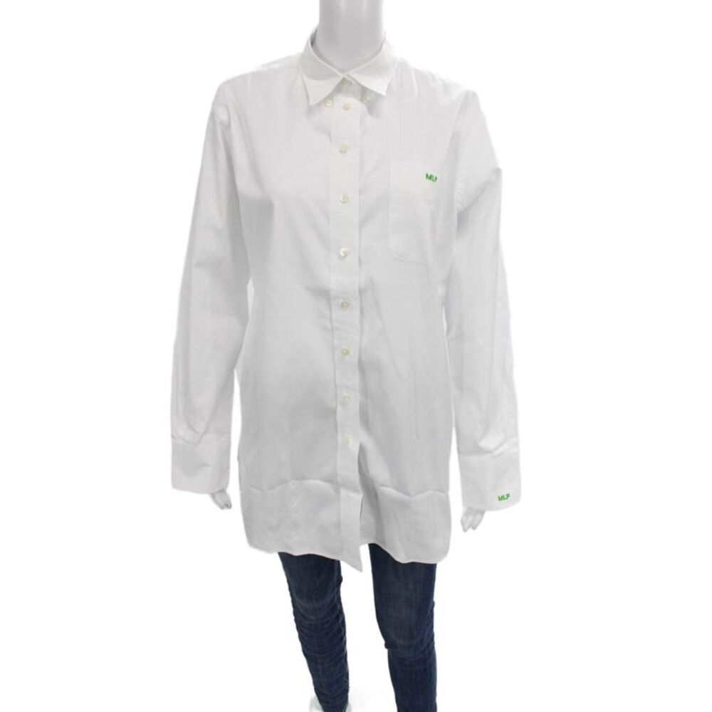 Claridge + King Women White Cotton Collared Button-Up Tunic Long Sleeve Size M